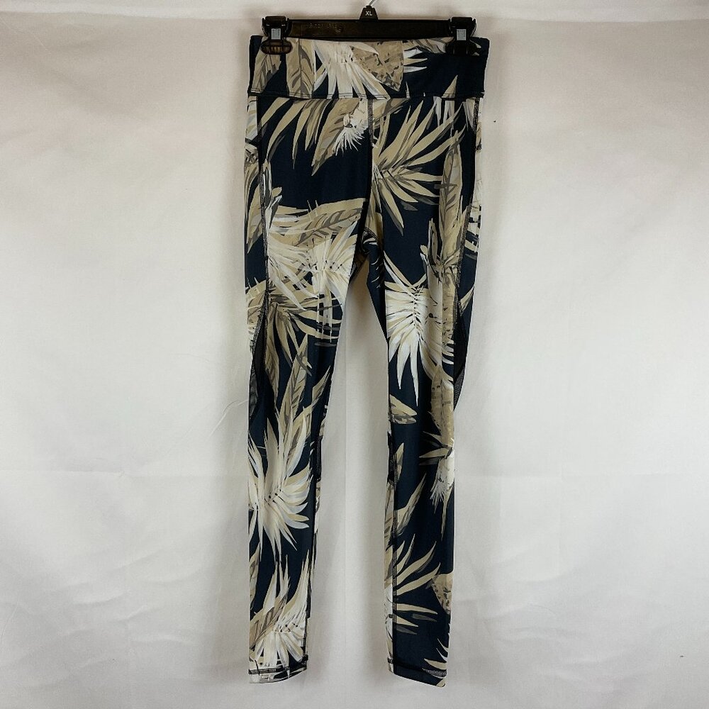 Alala Leggings S Black Tan Leaf Print Mesh Detail Athletic